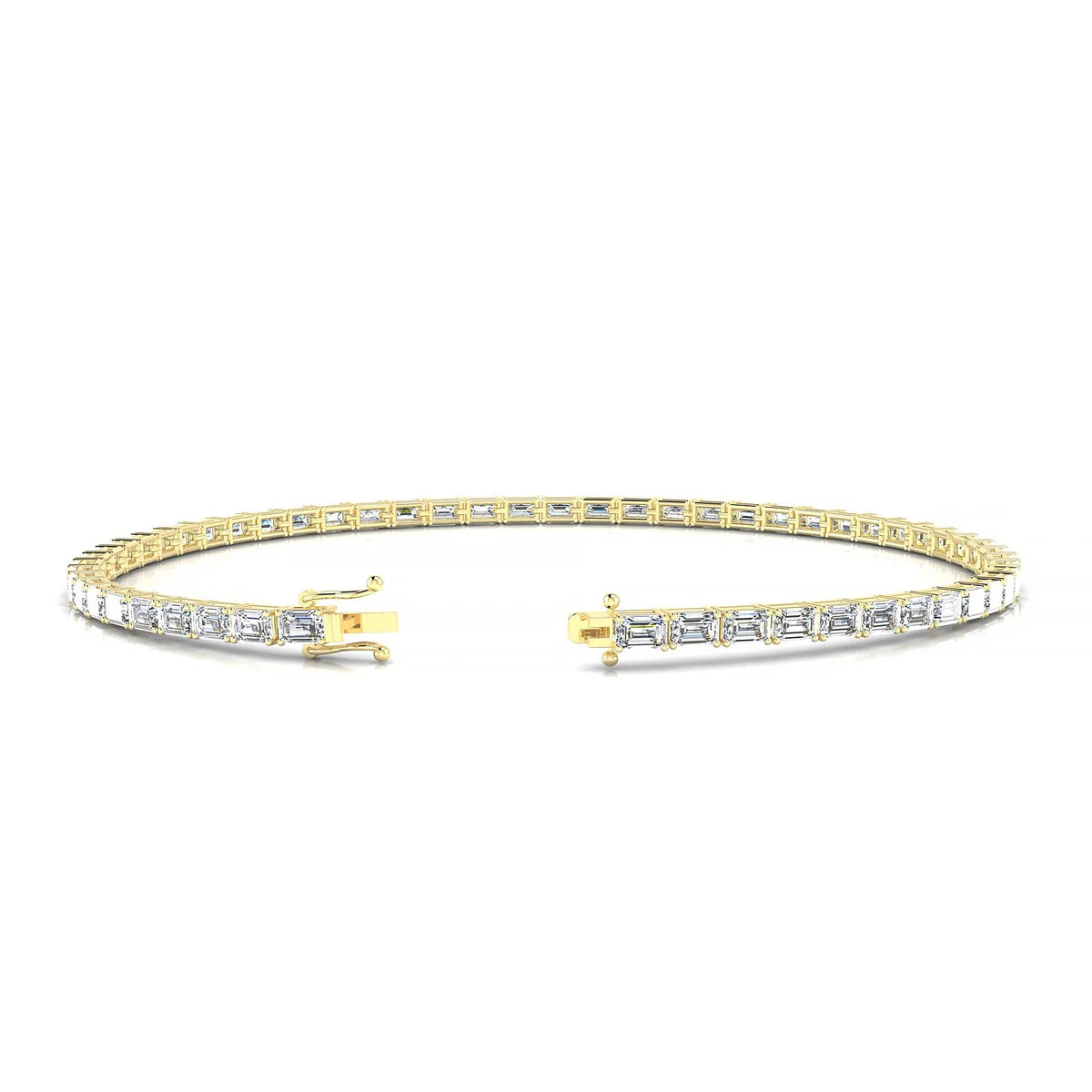 Ozu | 18k Yellow Gold 3 x 2 mm Emerald Natural Diamond Tennis Bracelet