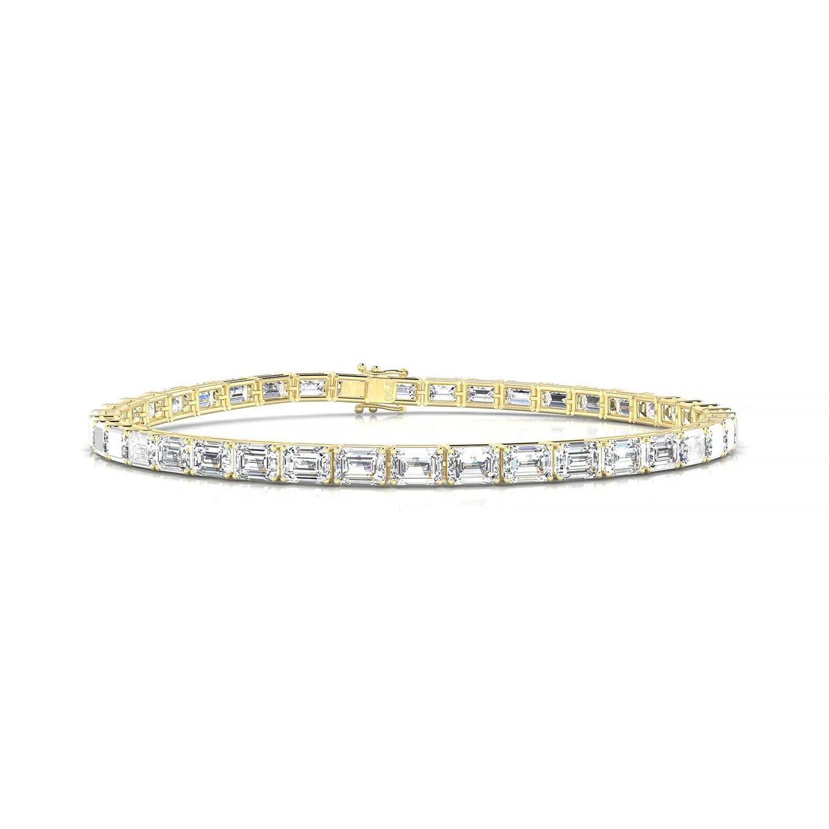 Ozu | 18k Yellow Gold 4.1 x 2.9 mm Emerald Natural Diamond Tennis Bracelet