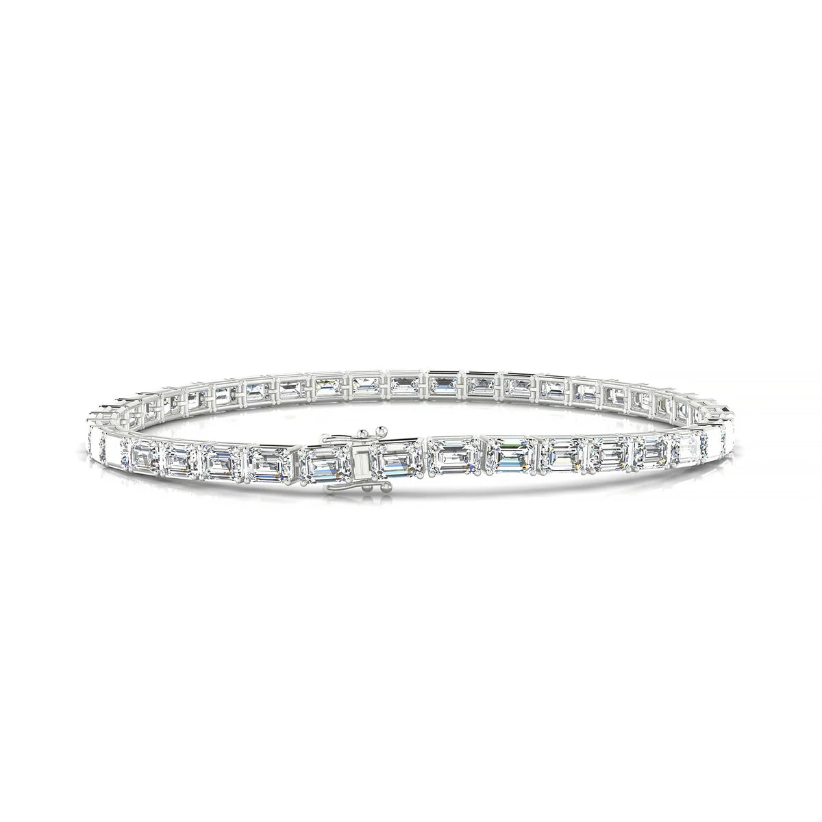 Ozu | 18k White Gold 4.1 x 2.9 mm Emerald Natural Diamond Tennis Bracelet