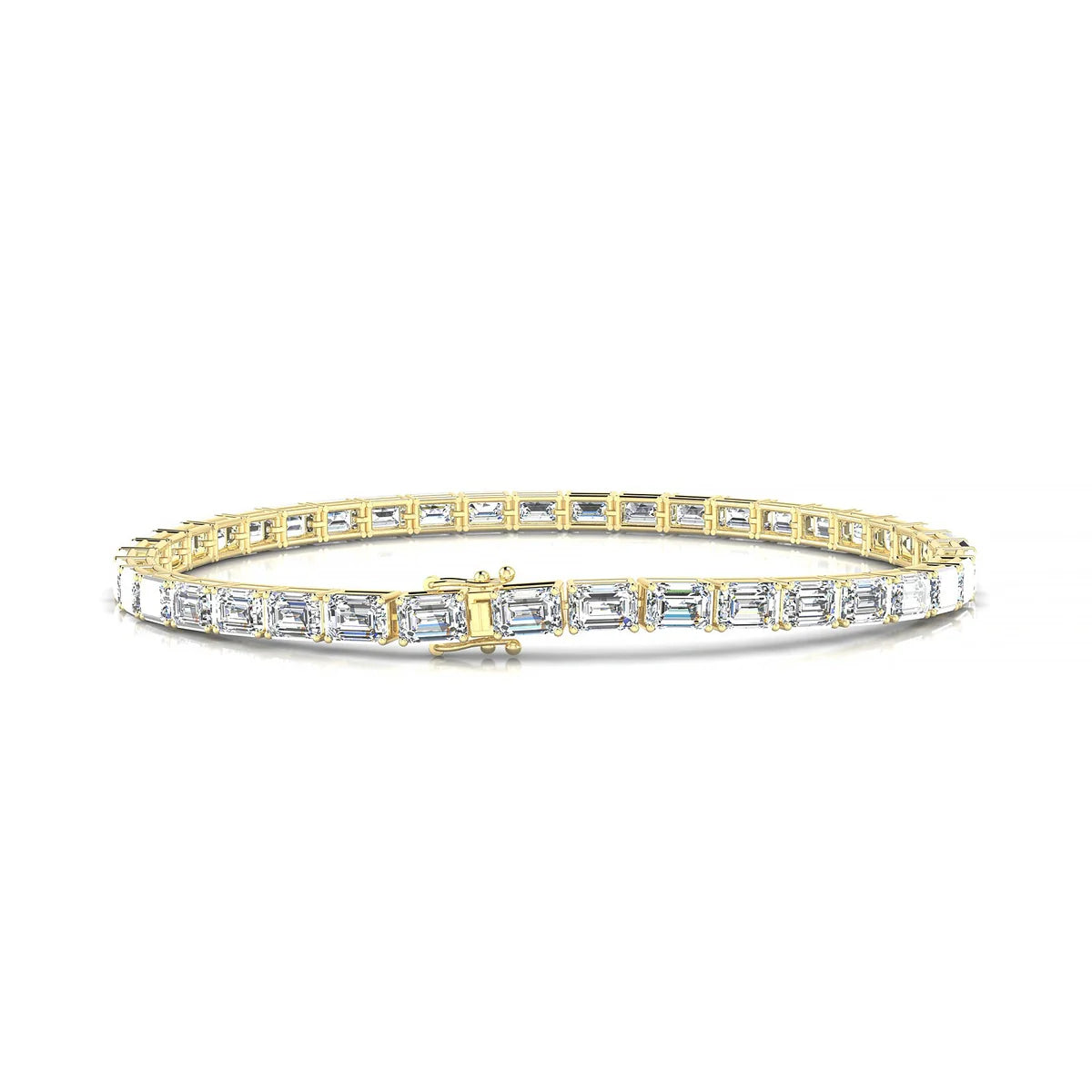 Ozu | 18k Yellow Gold 4.1 x 2.9 mm Emerald Natural Diamond Tennis Bracelet