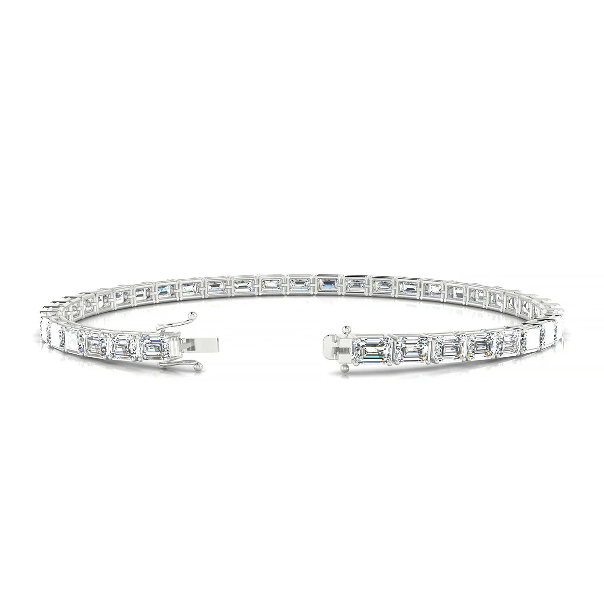 Ozu | 18k White Gold 4.1 x 2.9 mm Emerald Natural Diamond Tennis Bracelet