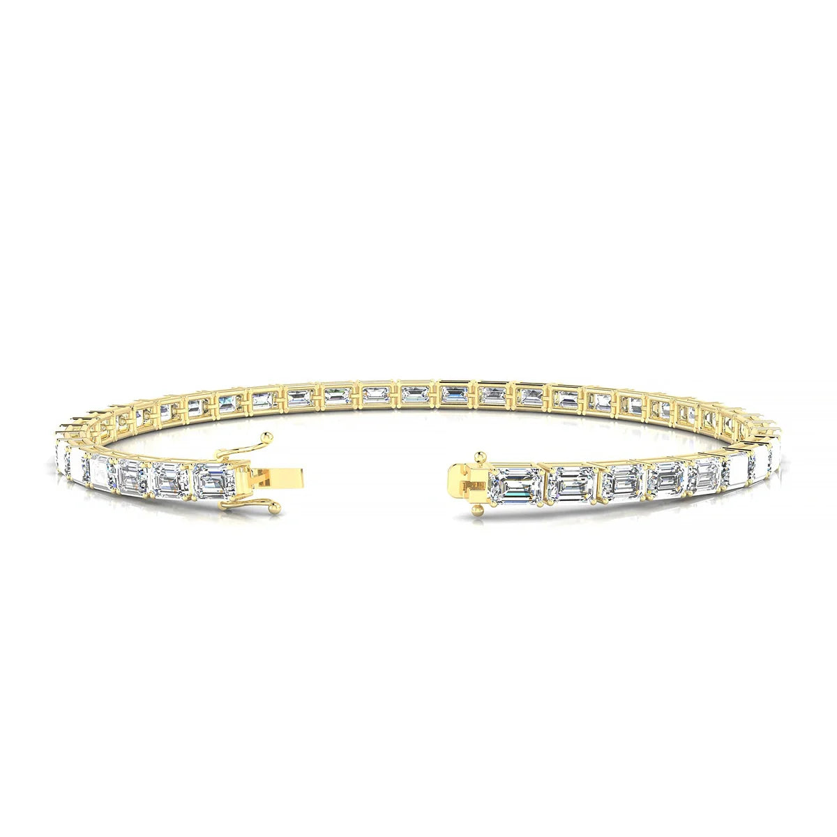 Ozu | 18k Yellow Gold 4.1 x 2.9 mm Emerald Natural Diamond Tennis Bracelet