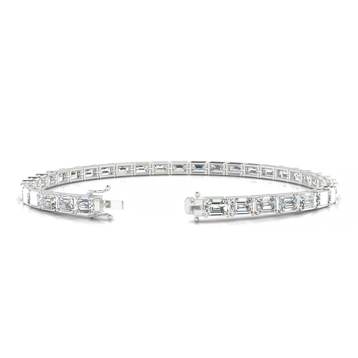 Ozu | 18k White Gold 4.6 x 3.2 mm Emerald Natural Diamond Tennis Bracelet