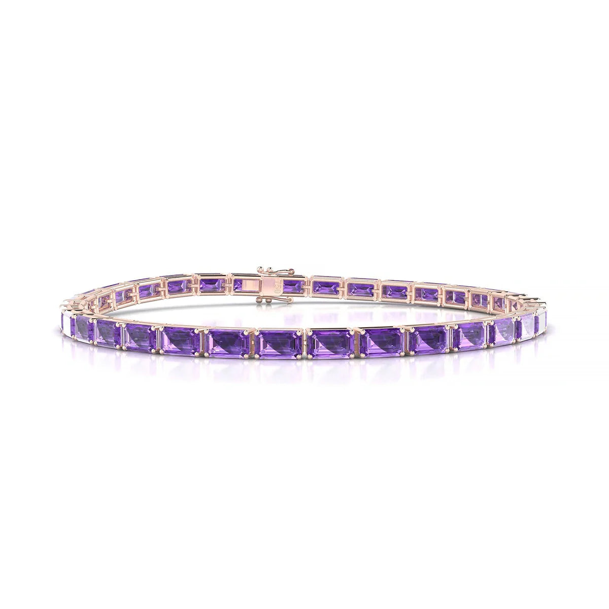 Ozu | 18k Rose Gold 5 x 3 mm Emerald Natural Amethyst Tennis Bracelet