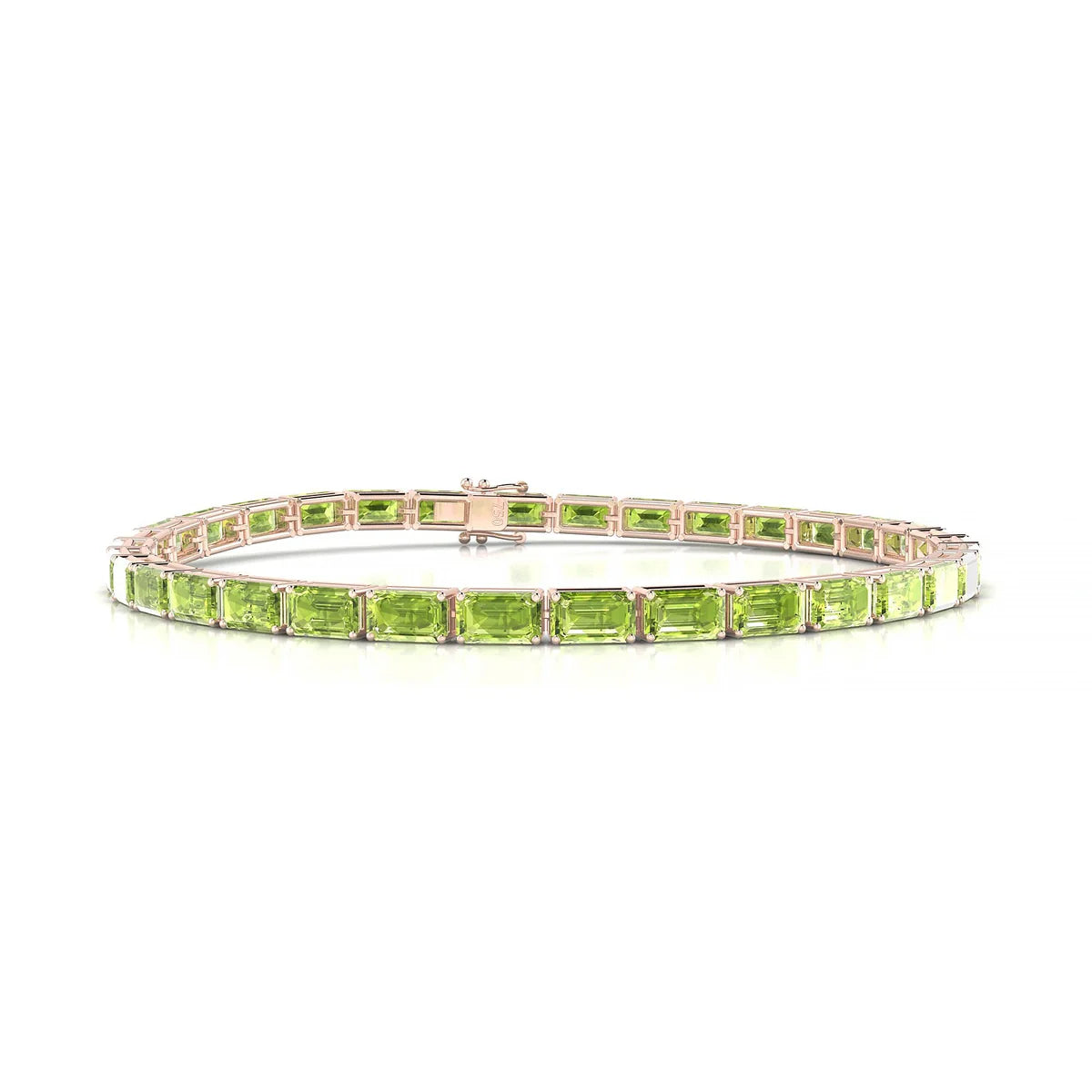 Ozu | 18k Rose Gold 5 x 3 mm Emerald Natural Peridot Tennis Bracelet