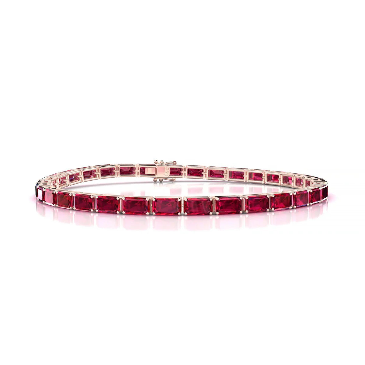 Ozu | 18k Rose Gold 5 x 3 mm Emerald Natural Ruby Tennis Bracelet