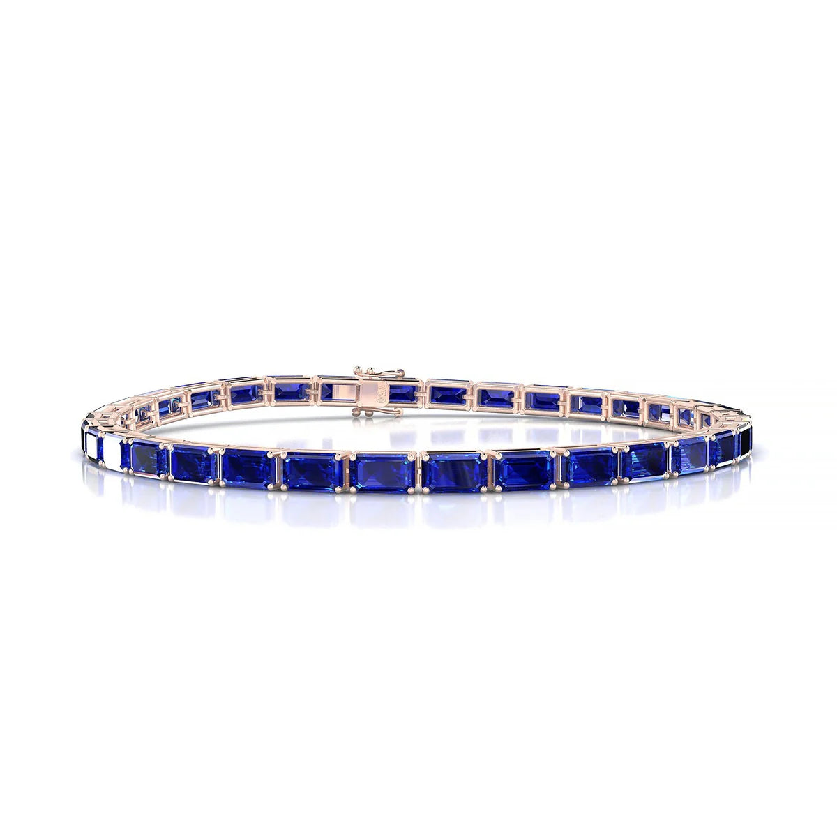 Ozu | 18k Rose Gold 5 x 3 mm Emerald Natural Sapphire Tennis Bracelet