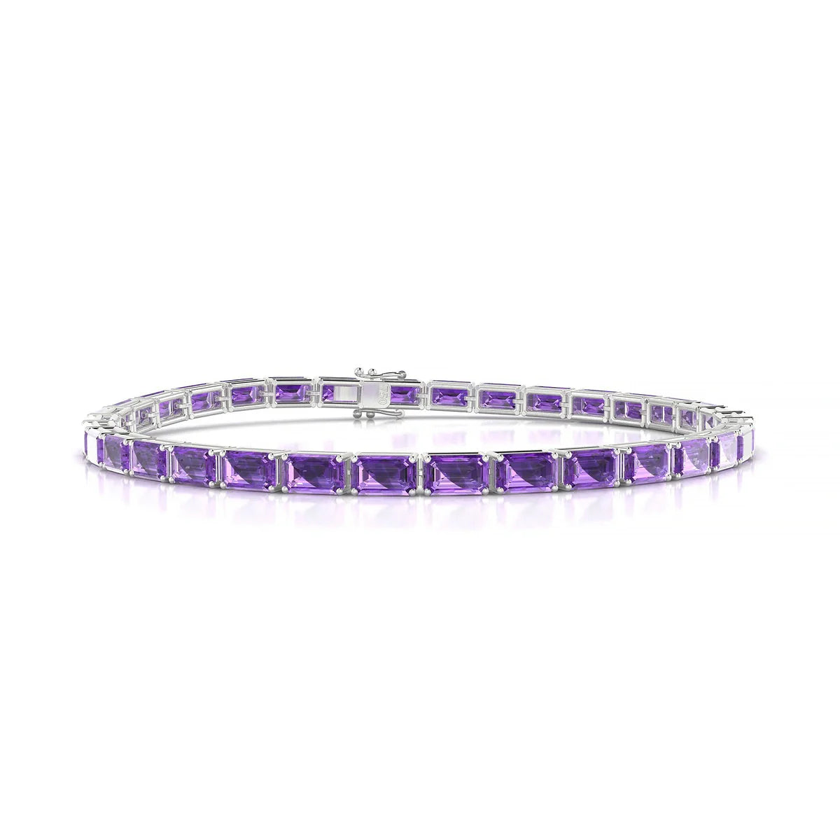Ozu | 18k White Gold 5 x 3 mm Emerald Natural Amethyst Tennis Bracelet