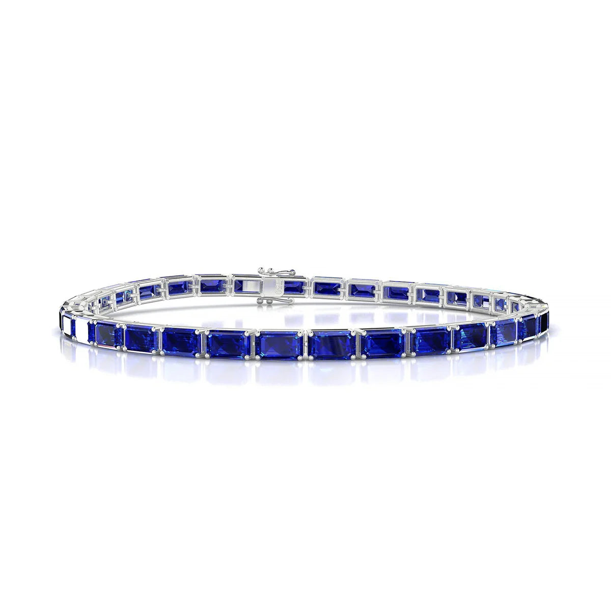 Ozu | 18k White Gold 5 x 3 mm Emerald Natural Sapphire Tennis Bracelet