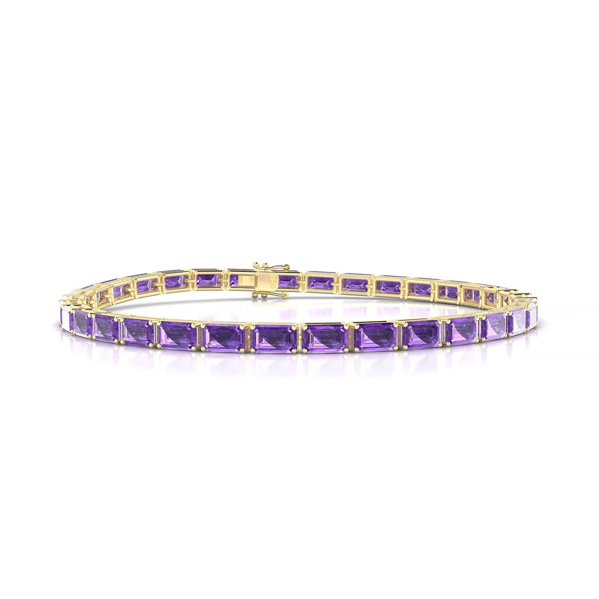 Ozu | 18k Yellow Gold 5 x 3 mm Emerald Natural Amethyst Tennis Bracelet