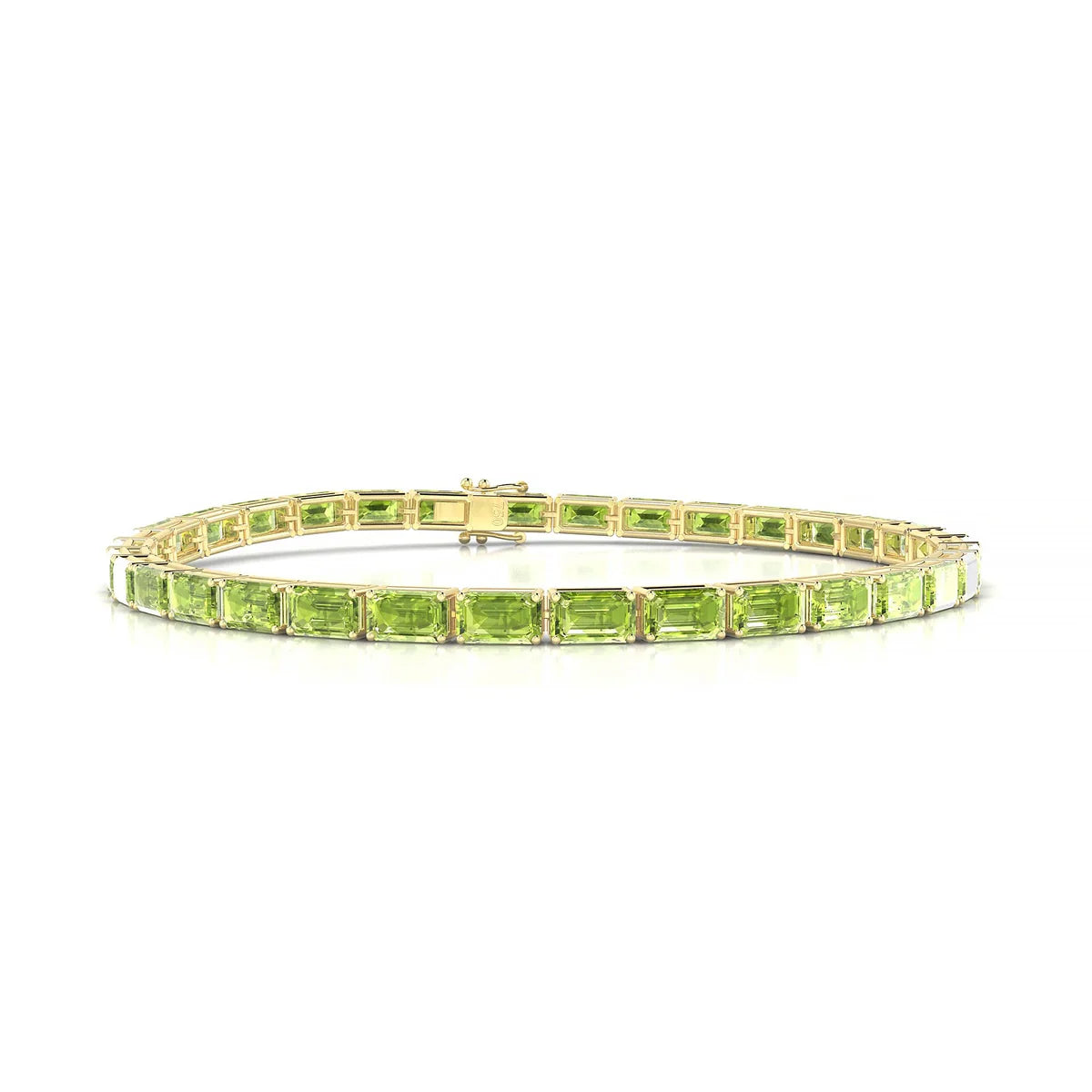 Ozu | 18k Yellow Gold 5 x 3 mm Emerald Natural Peridot Tennis Bracelet