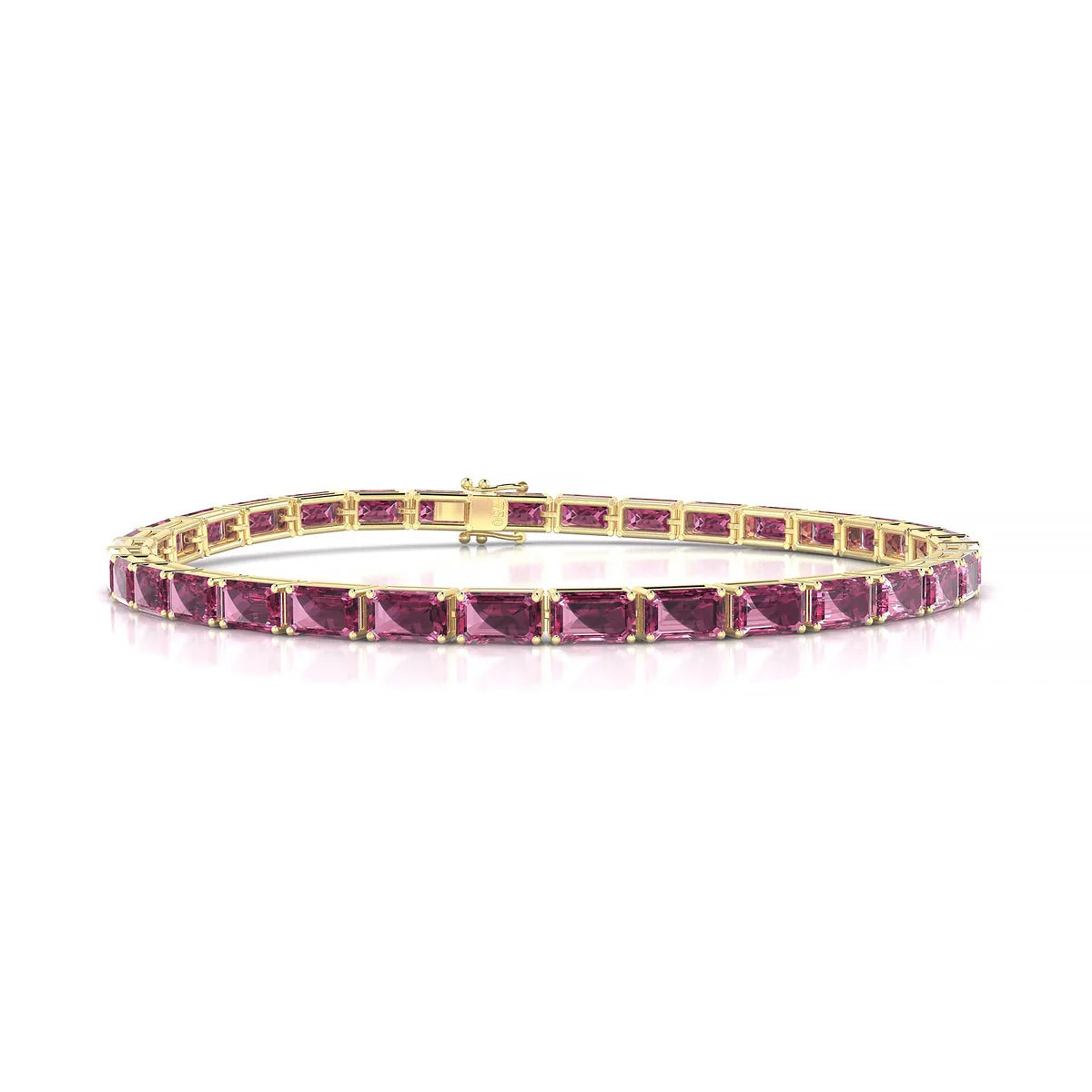 Ozu | 18k Yellow Gold 5 x 3 mm Emerald Natural Rhodolite Tennis Bracelet