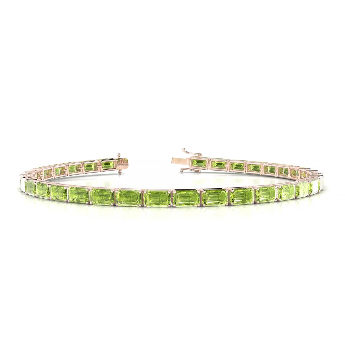 Ozu | 18k Rose Gold 5 x 3 mm Emerald Natural Peridot Tennis Bracelet