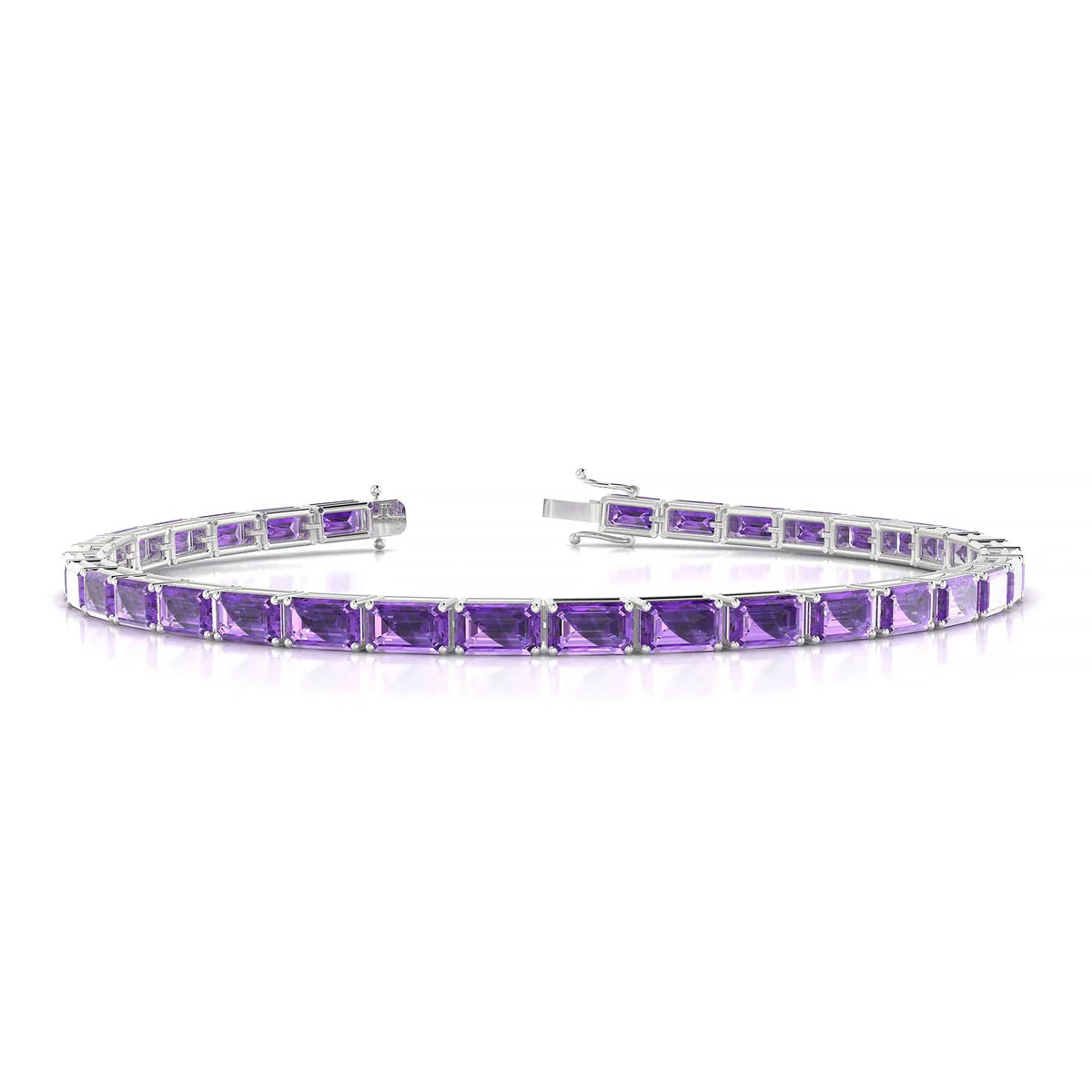 Ozu | 18k White Gold 5 x 3 mm Emerald Natural Amethyst Tennis Bracelet