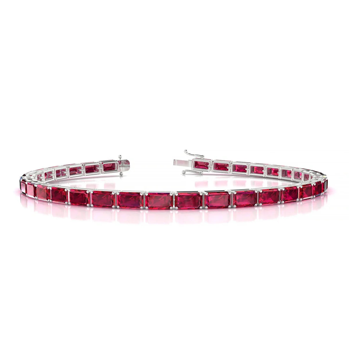 Ozu | 18k White Gold 5 x 3 mm Emerald Natural Ruby Tennis Bracelet