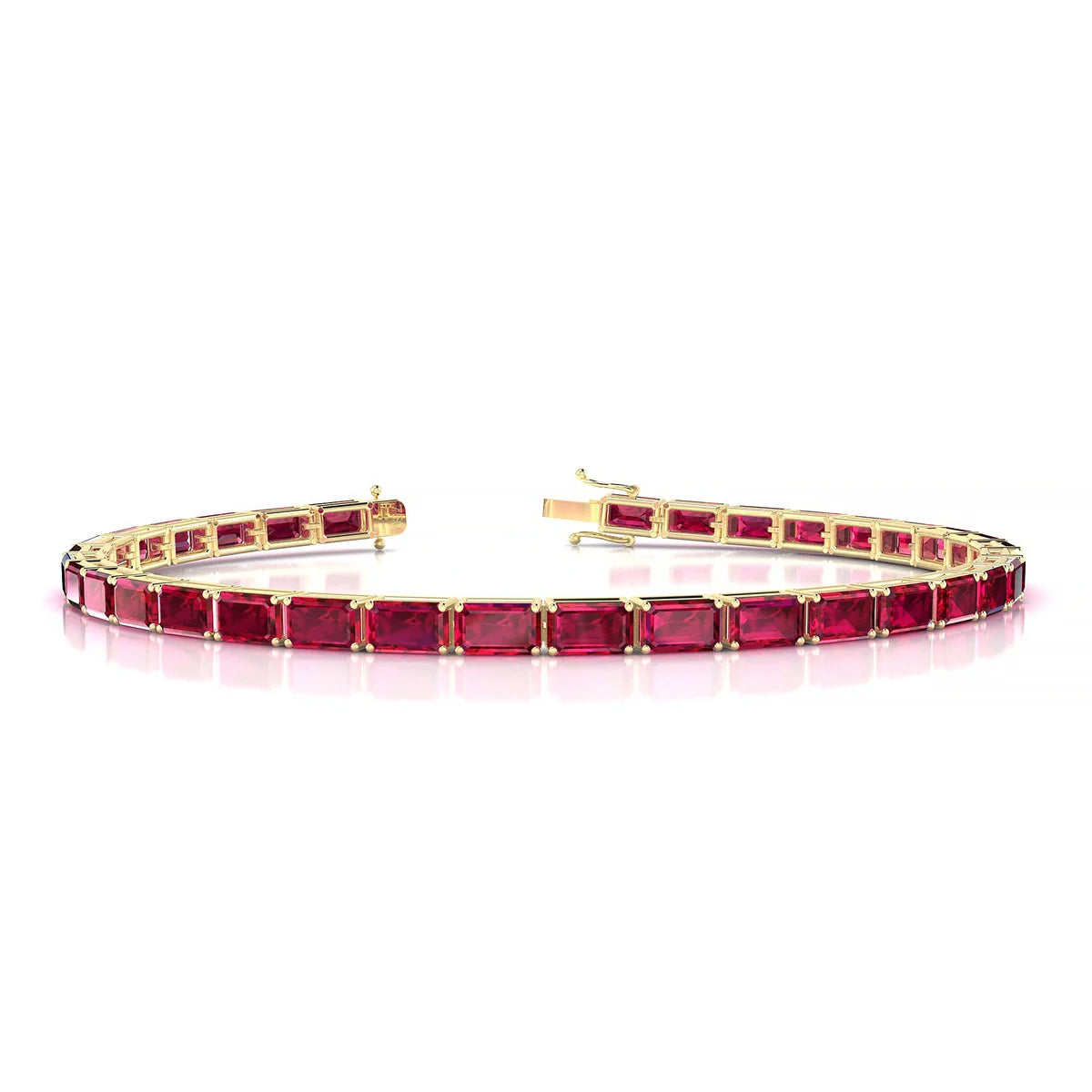 Ozu | 18k Yellow Gold 5 x 3 mm Emerald Natural Ruby Tennis Bracelet