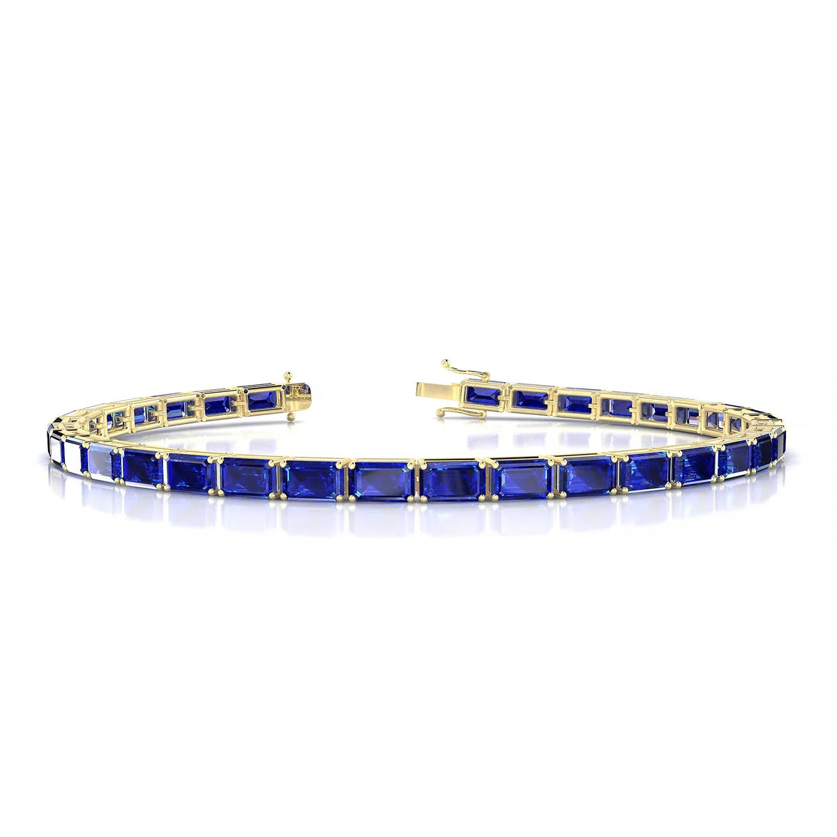 Ozu | 18k Yellow Gold 5 x 3 mm Emerald Natural Sapphire Tennis Bracelet