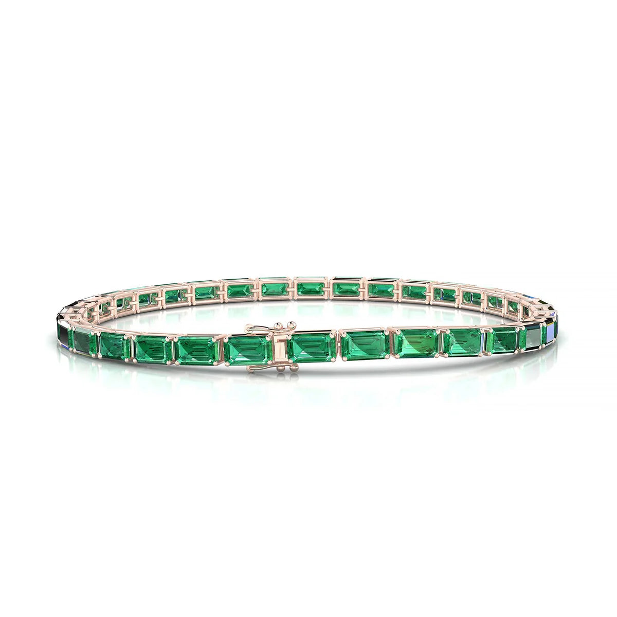 Ozu | 18k Rose Gold 5 x 3 mm Emerald Natural Emerald Tennis Bracelet
