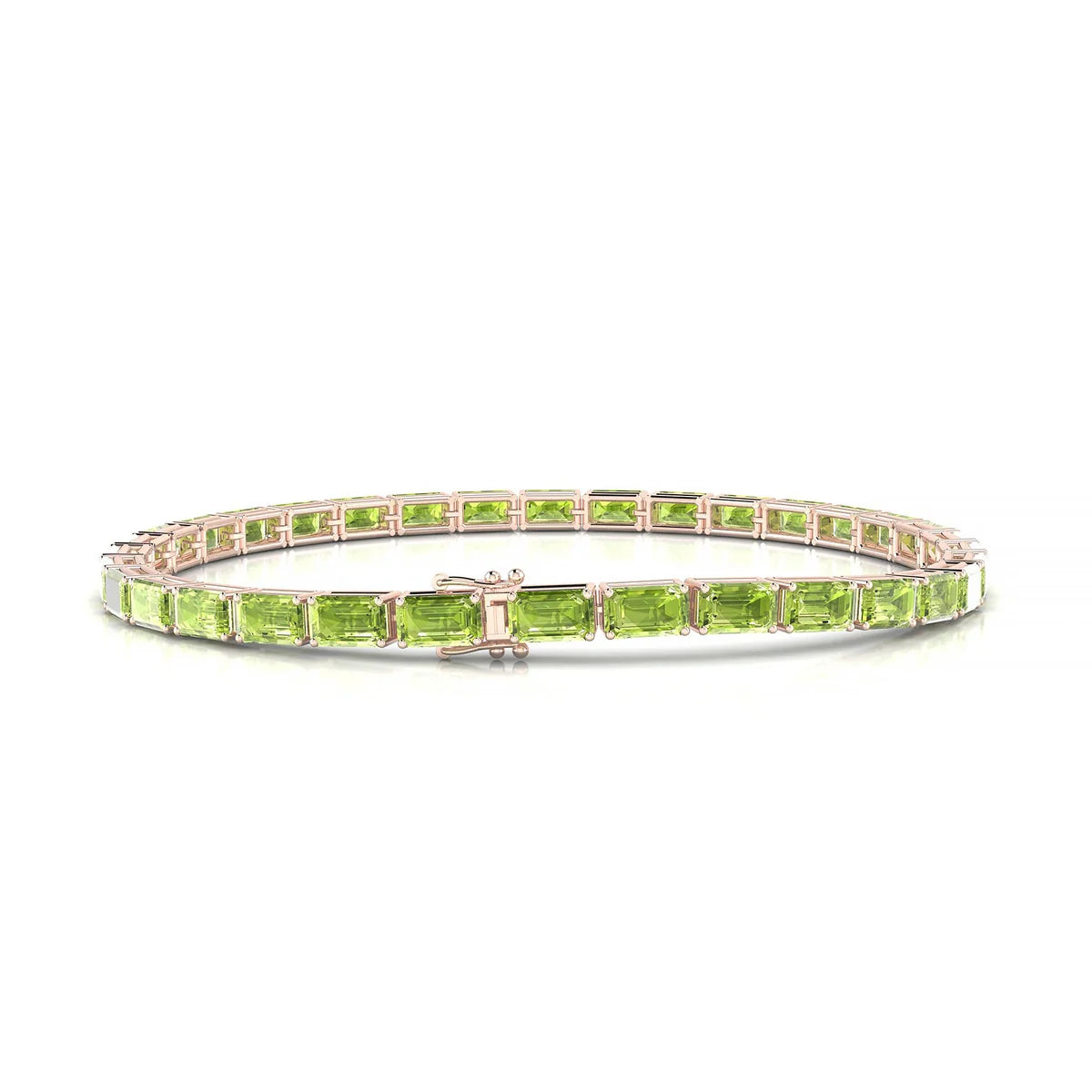 Ozu | 18k Rose Gold 5 x 3 mm Emerald Natural Peridot Tennis Bracelet