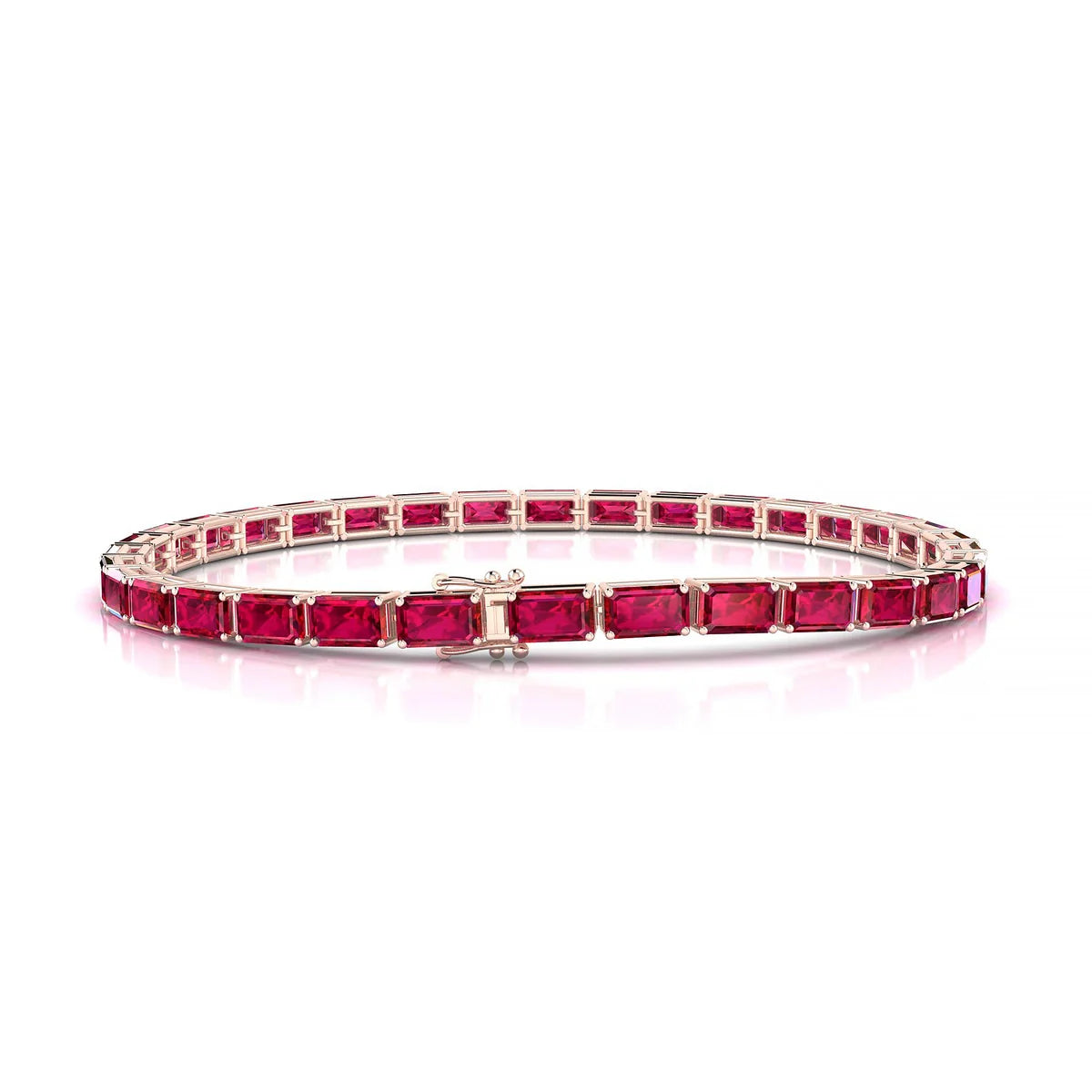 Ozu | 18k Rose Gold 5 x 3 mm Emerald Natural Ruby Tennis Bracelet