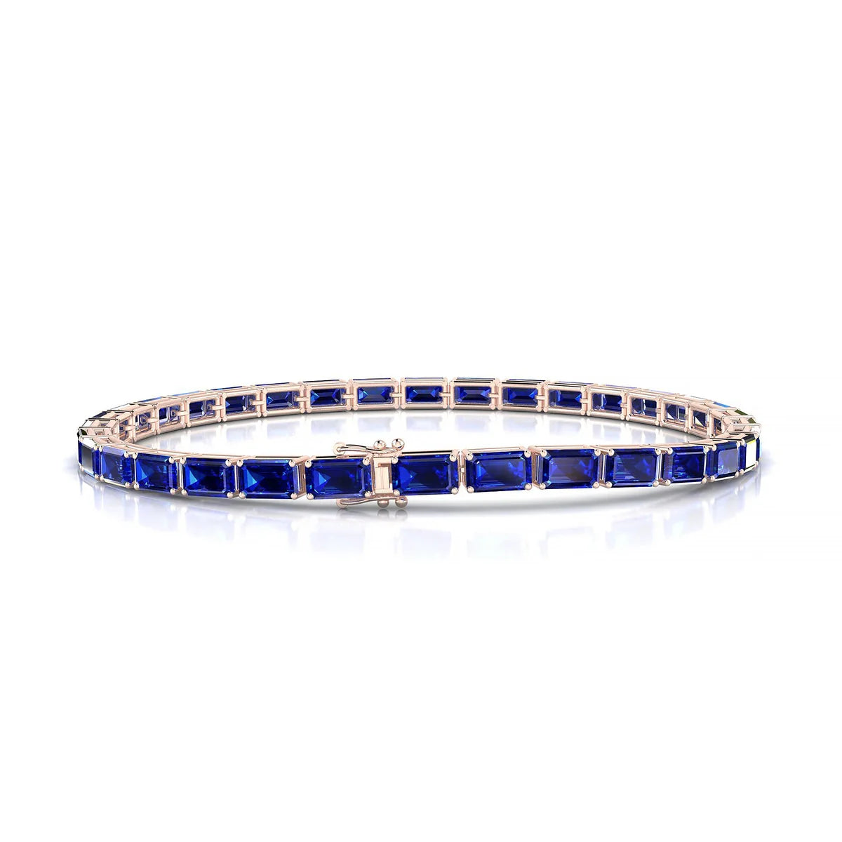 Ozu | 18k Rose Gold 5 x 3 mm Emerald Natural Sapphire Tennis Bracelet
