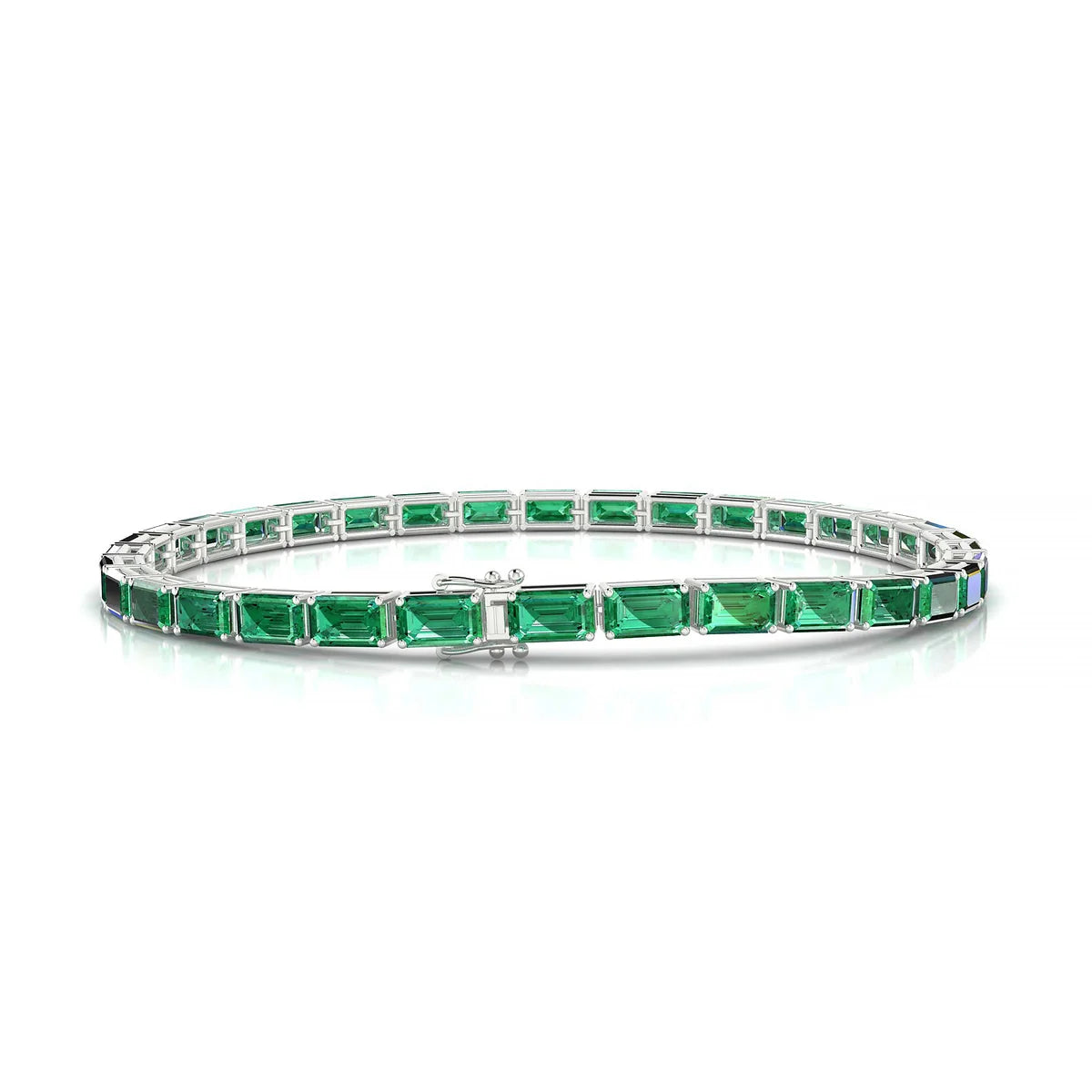 Ozu | 18k White Gold 5 x 3 mm Emerald Natural Emerald Tennis Bracelet