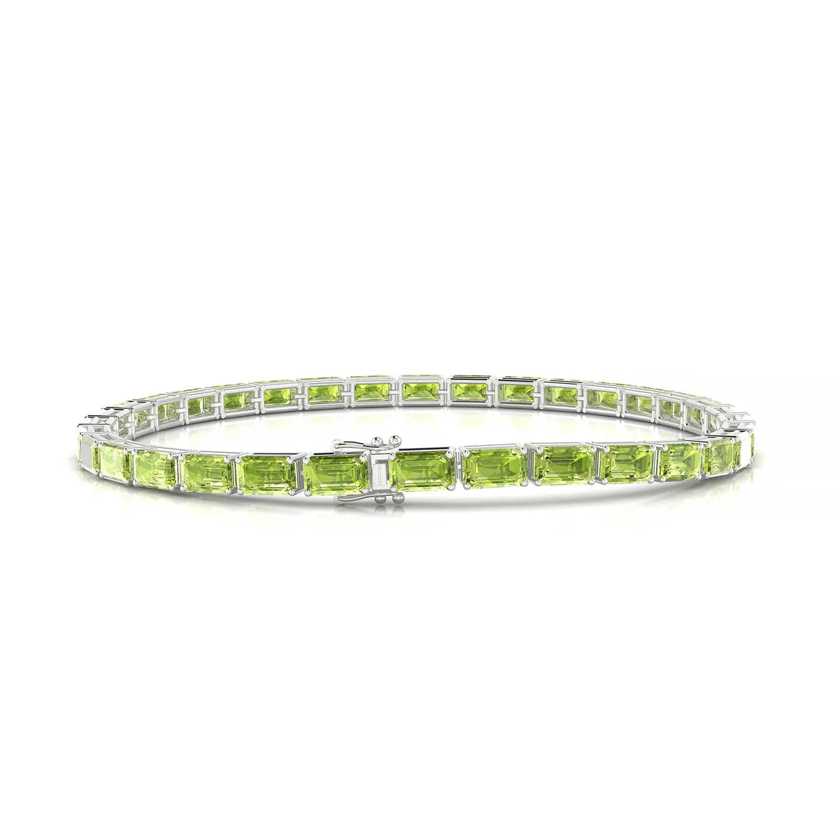 Ozu | 18k White Gold 5 x 3 mm Emerald Natural Peridot Tennis Bracelet