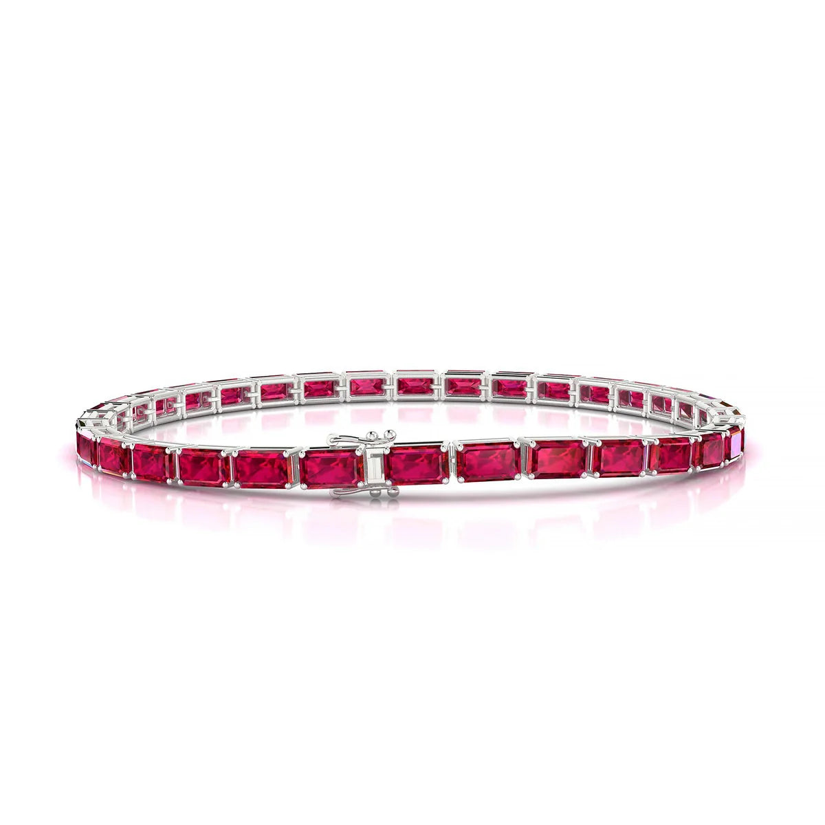 Ozu | 18k White Gold 5 x 3 mm Emerald Natural Ruby Tennis Bracelet