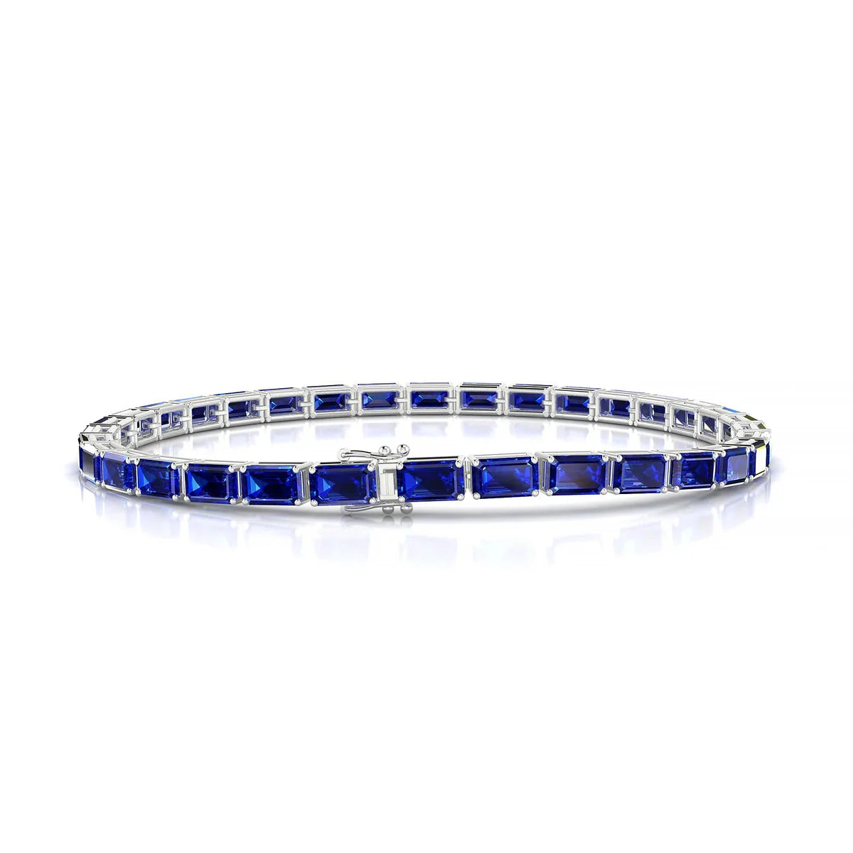 Ozu | 18k White Gold 5 x 3 mm Emerald Natural Sapphire Tennis Bracelet