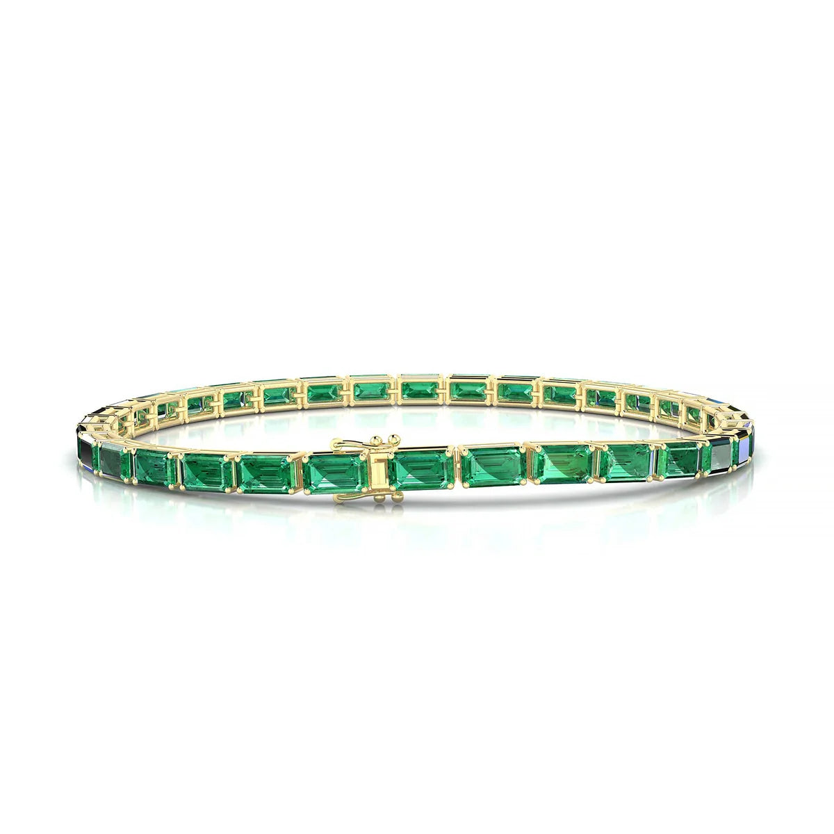 Ozu | 18k Yellow Gold 5 x 3 mm Emerald Natural Emerald Tennis Bracelet
