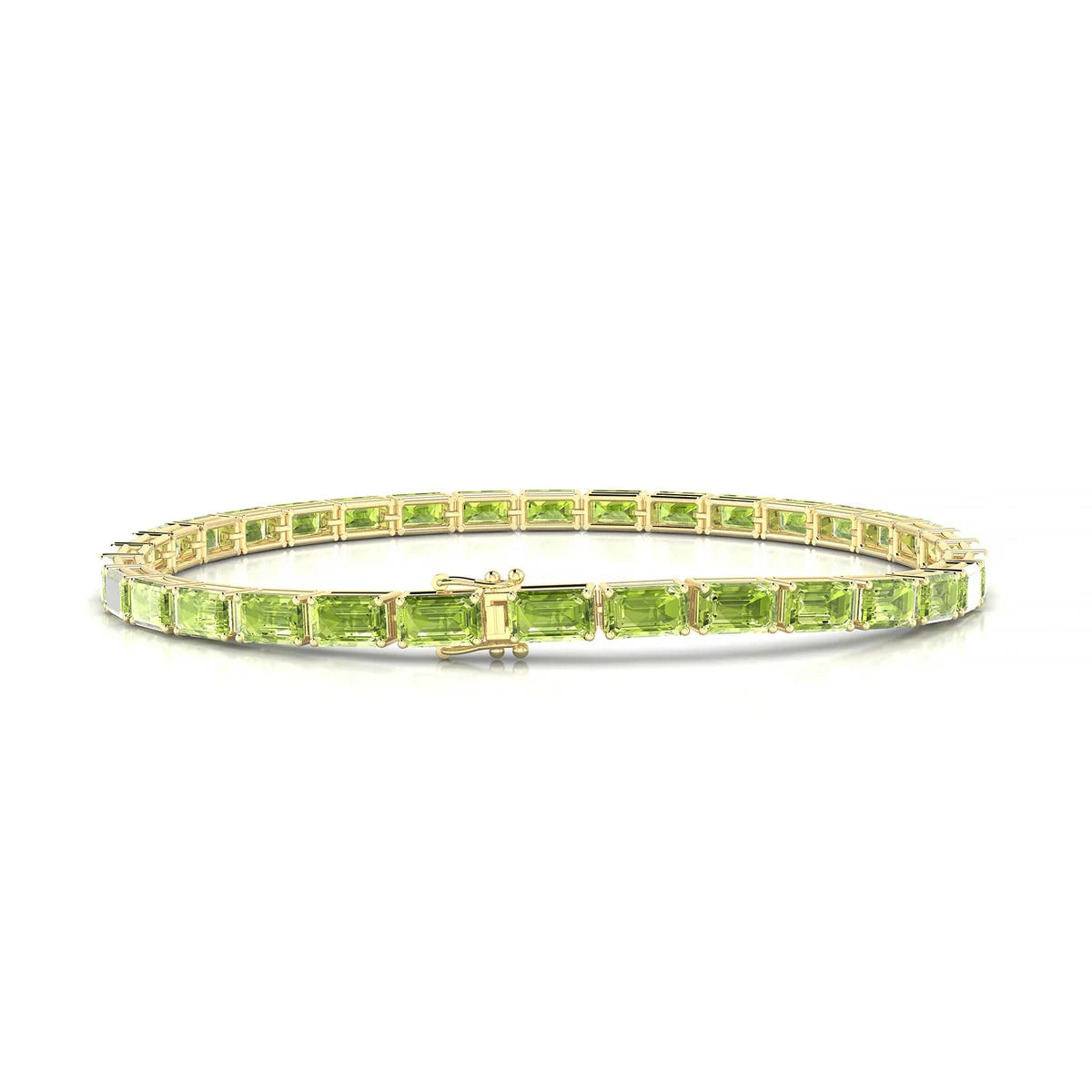 Ozu | 18k Yellow Gold 5 x 3 mm Emerald Natural Peridot Tennis Bracelet