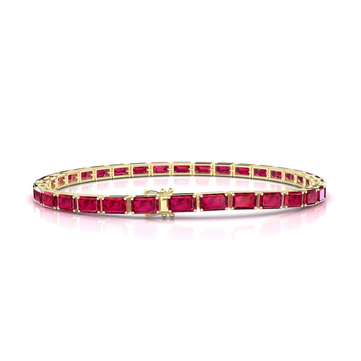 Ozu | 18k Yellow Gold 5 x 3 mm Emerald Natural Ruby Tennis Bracelet