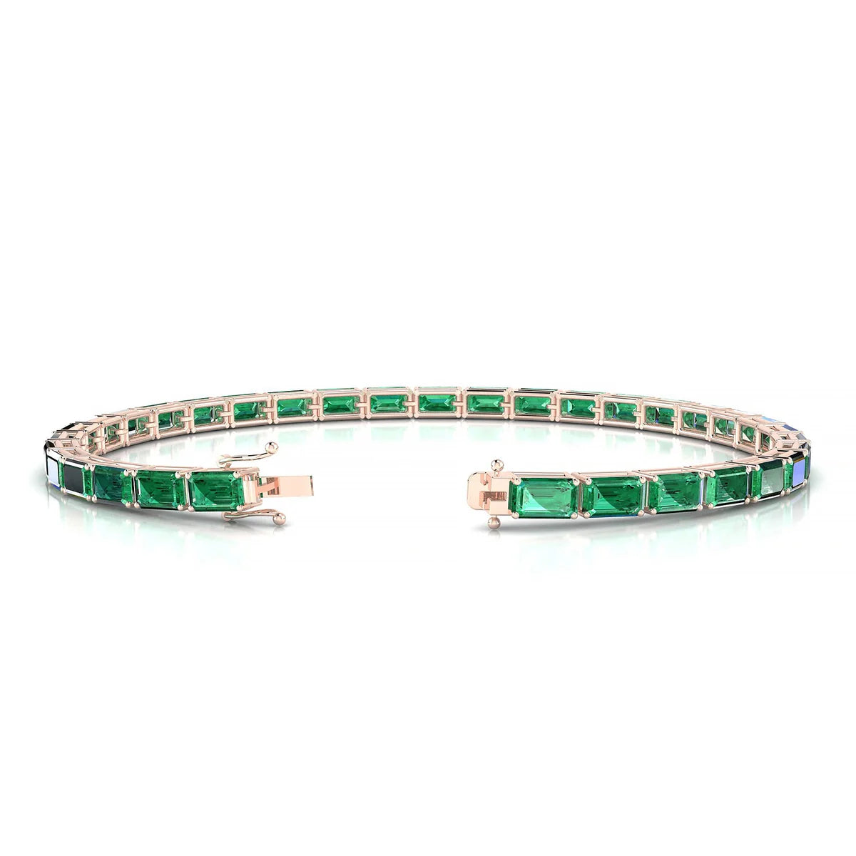 Ozu | 18k Rose Gold 5 x 3 mm Emerald Natural Emerald Tennis Bracelet