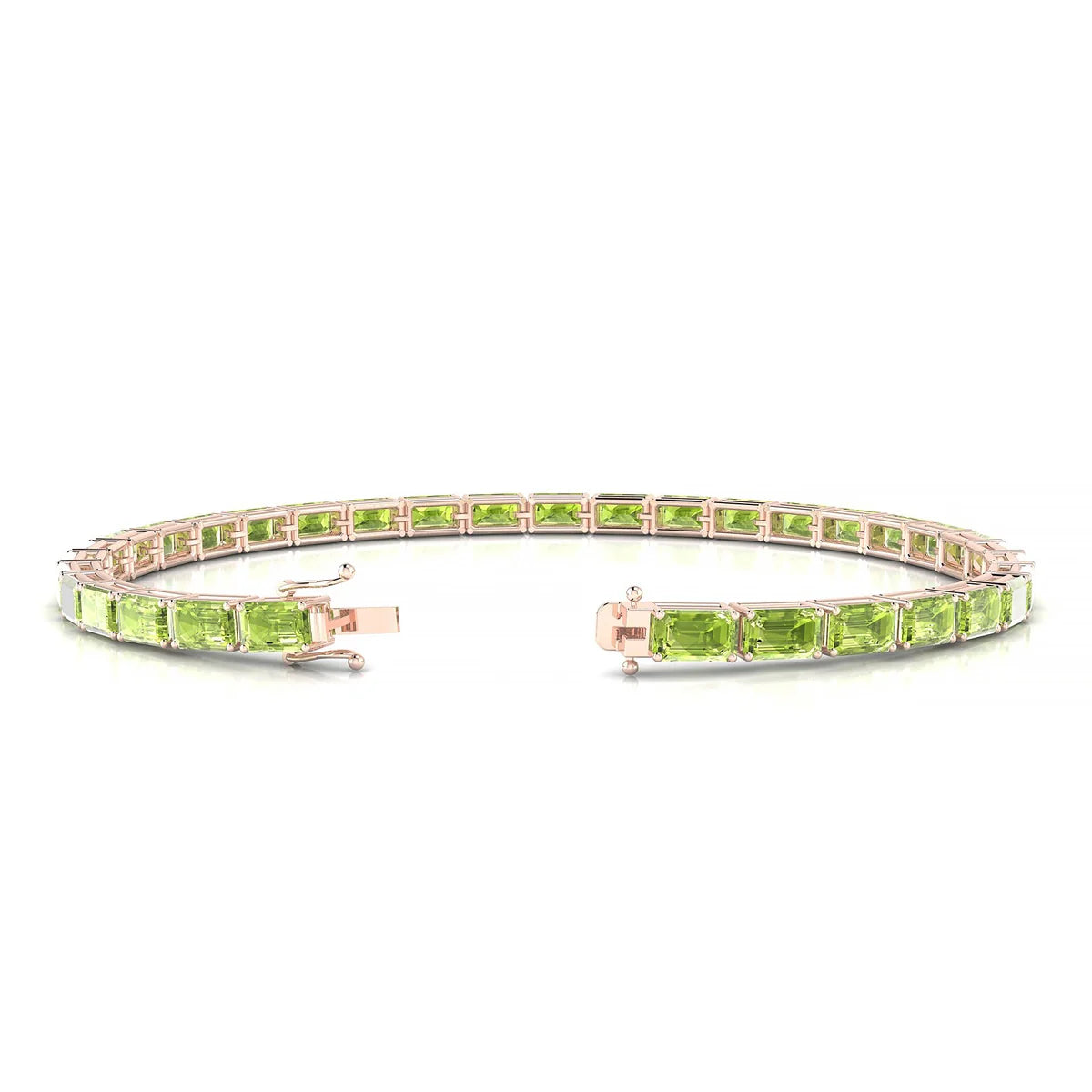 Ozu | 18k Rose Gold 5 x 3 mm Emerald Natural Peridot Tennis Bracelet