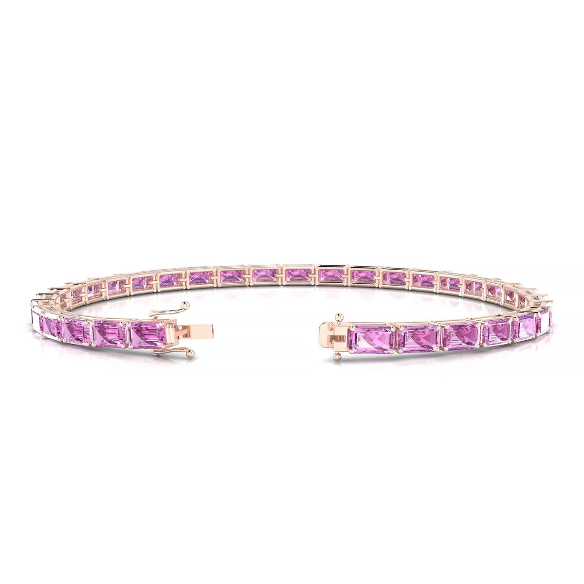 Ozu | 18k Rose Gold 5 x 3 mm Emerald Natural Pink Sapphire Tennis Bracelet