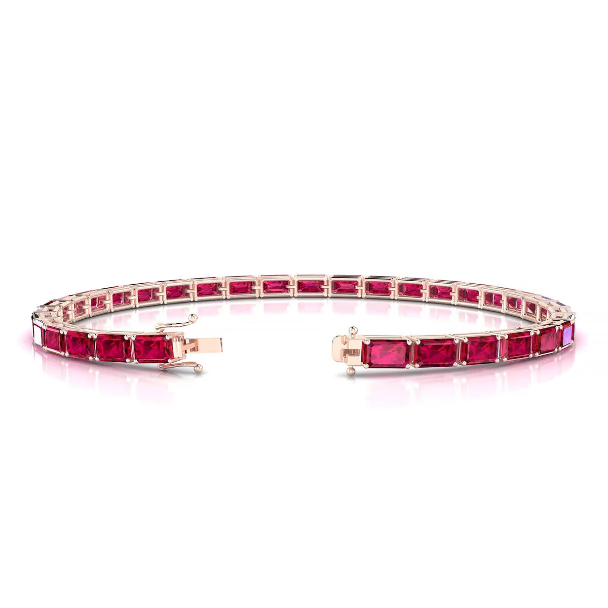 Ozu | 18k Rose Gold 5 x 3 mm Emerald Natural Ruby Tennis Bracelet
