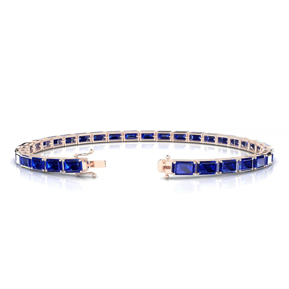 Ozu | 18k Rose Gold 5 x 3 mm Emerald Natural Sapphire Tennis Bracelet