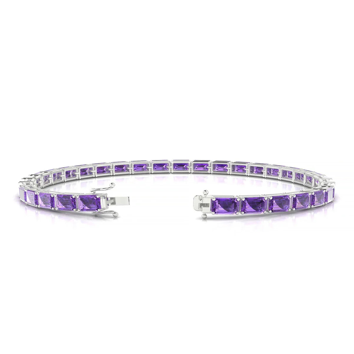 Ozu | 18k White Gold 5 x 3 mm Emerald Natural Amethyst Tennis Bracelet