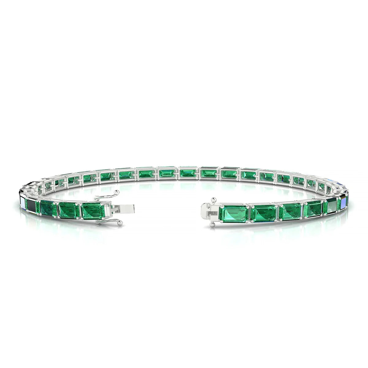 Ozu | 18k White Gold 5 x 3 mm Emerald Natural Emerald Tennis Bracelet