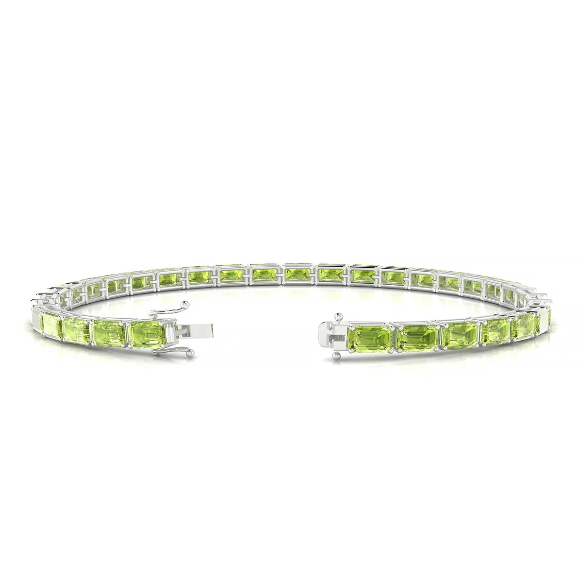 Ozu | 18k White Gold 5 x 3 mm Emerald Natural Peridot Tennis Bracelet