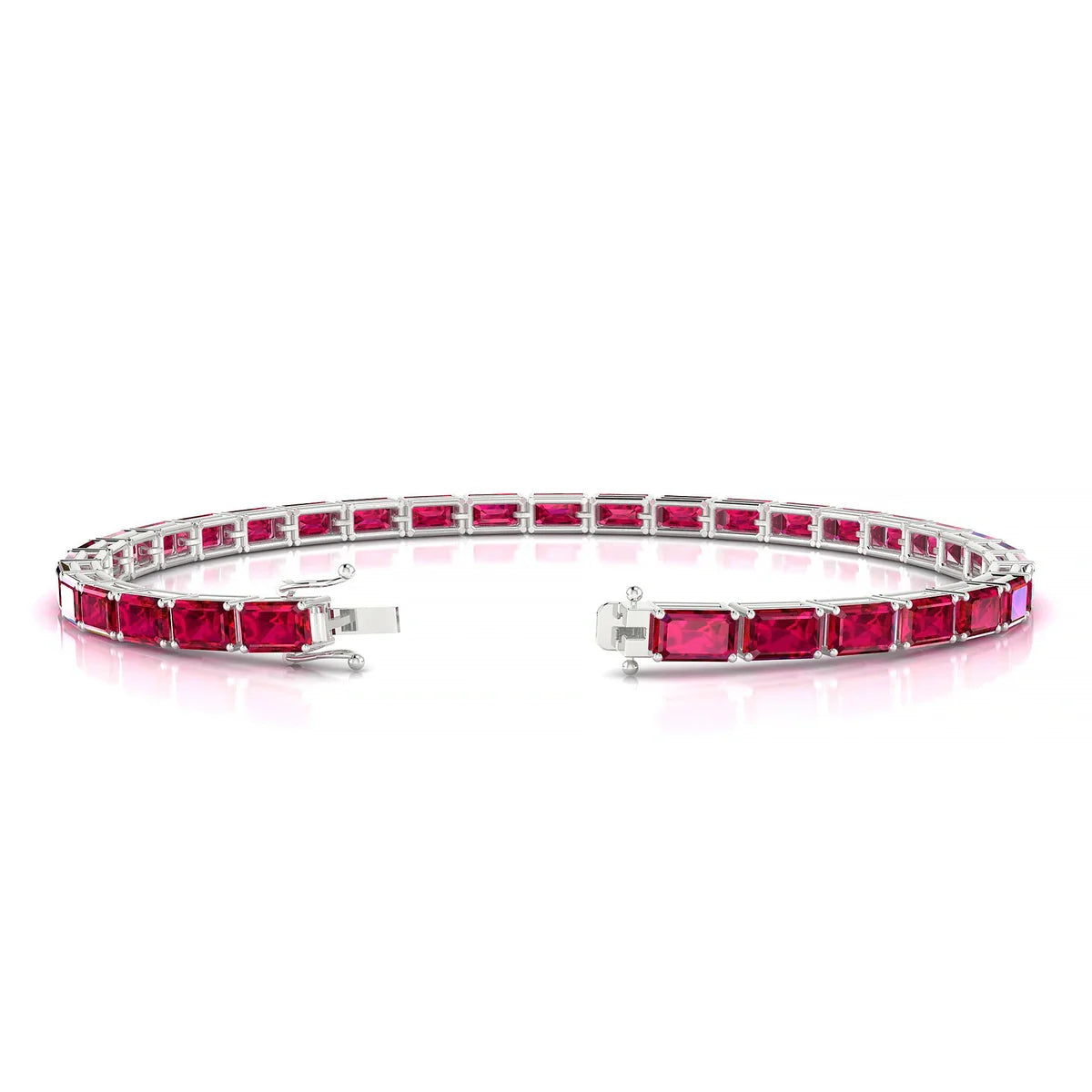 Ozu | 18k White Gold 5 x 3 mm Emerald Natural Ruby Tennis Bracelet