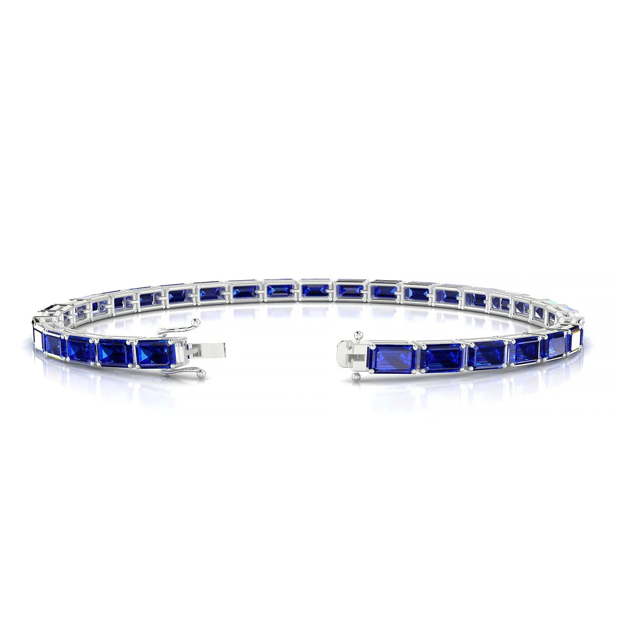 Ozu | 18k White Gold 5 x 3 mm Emerald Natural Sapphire Tennis Bracelet