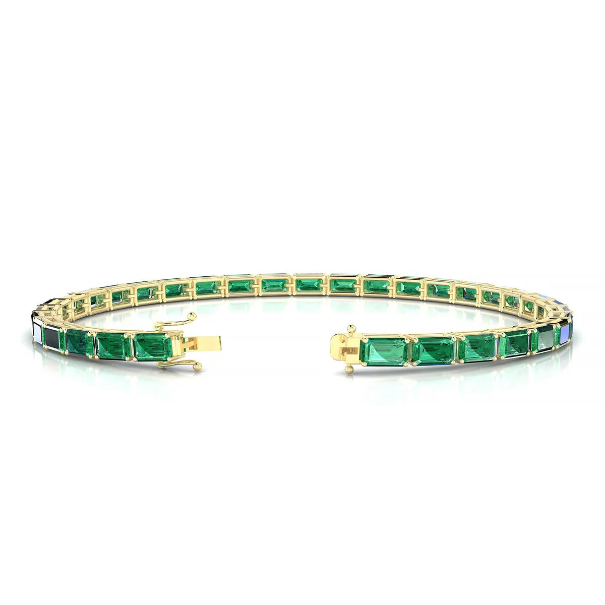 Ozu | 18k Yellow Gold 5 x 3 mm Emerald Natural Emerald Tennis Bracelet