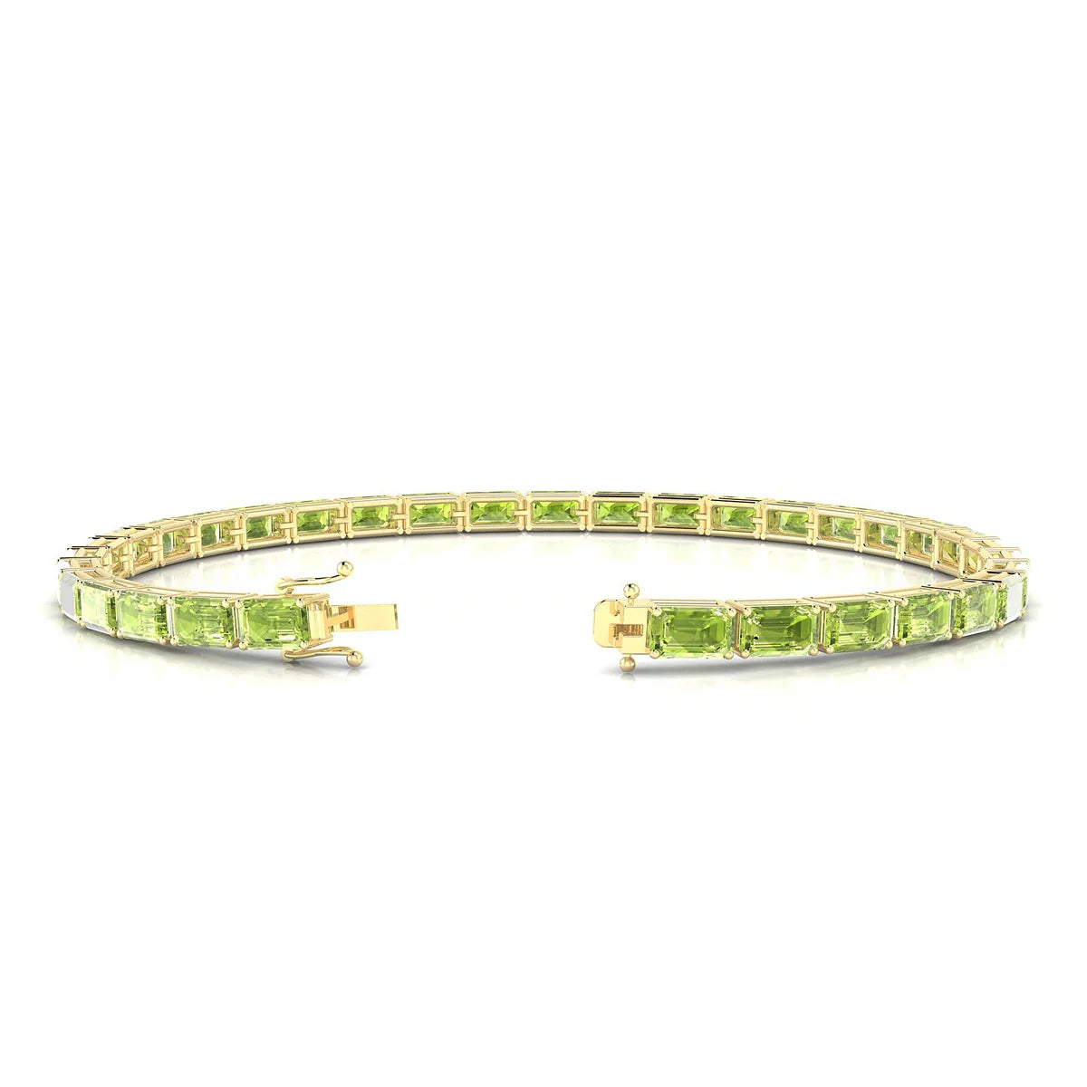 Ozu | 18k Yellow Gold 5 x 3 mm Emerald Natural Peridot Tennis Bracelet