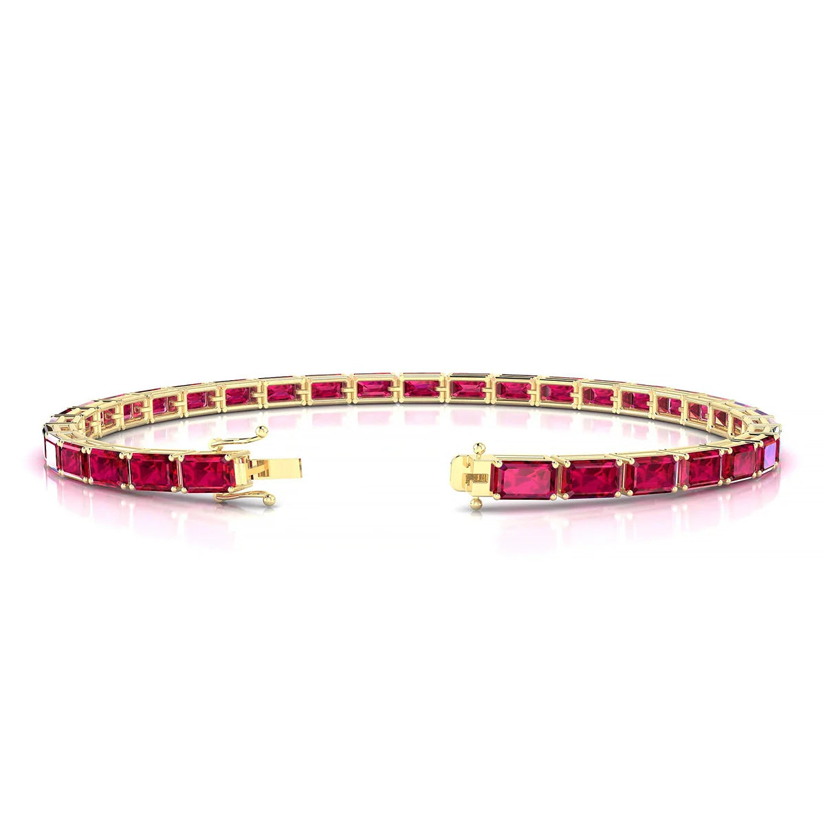 Ozu | 18k Yellow Gold 5 x 3 mm Emerald Natural Ruby Tennis Bracelet