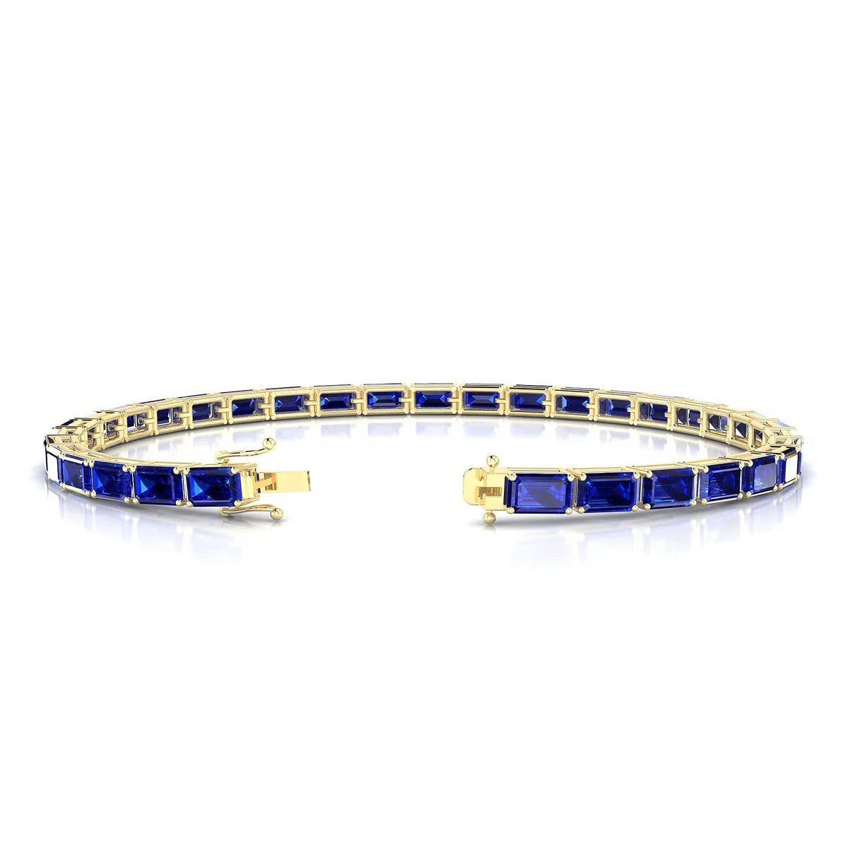 Ozu | 18k Yellow Gold 5 x 3 mm Emerald Natural Sapphire Tennis Bracelet