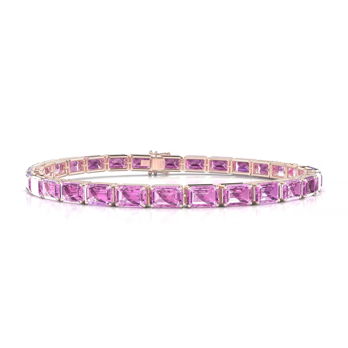 Ozu | 18k Rose Gold 6 x 4 mm Emerald Natural Pink Sapphire Tennis Bracelet