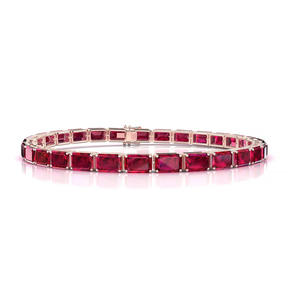 Ozu | 18k Rose Gold 6 x 4 mm Emerald Natural Ruby Tennis Bracelet