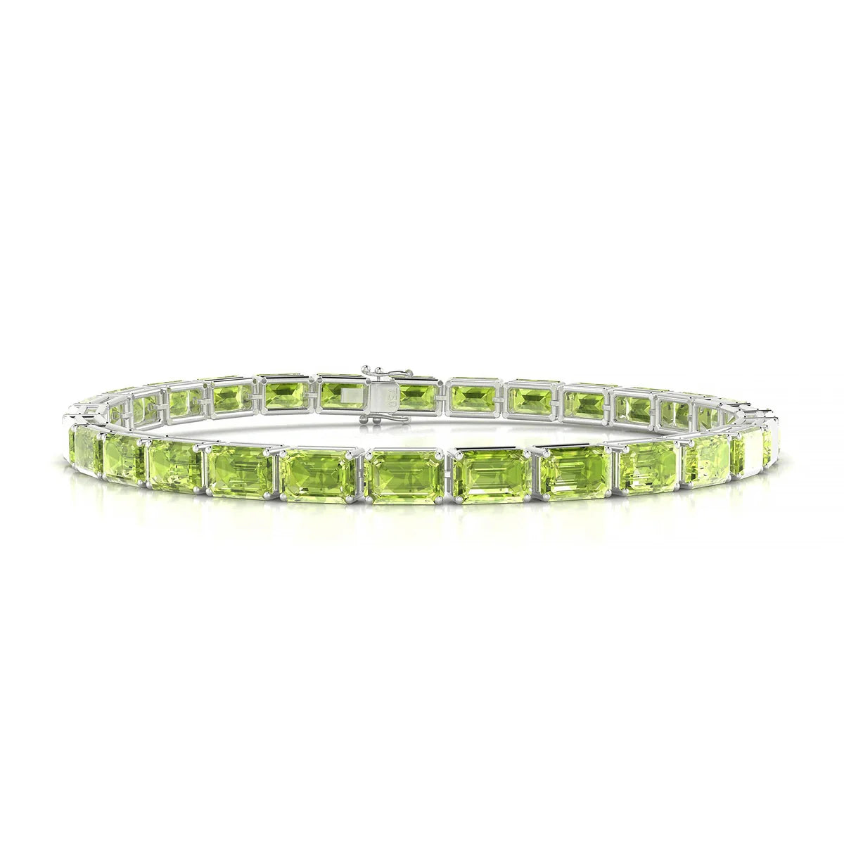 Ozu | 18k White Gold 6 x 4 mm Emerald Natural Peridot Tennis Bracelet