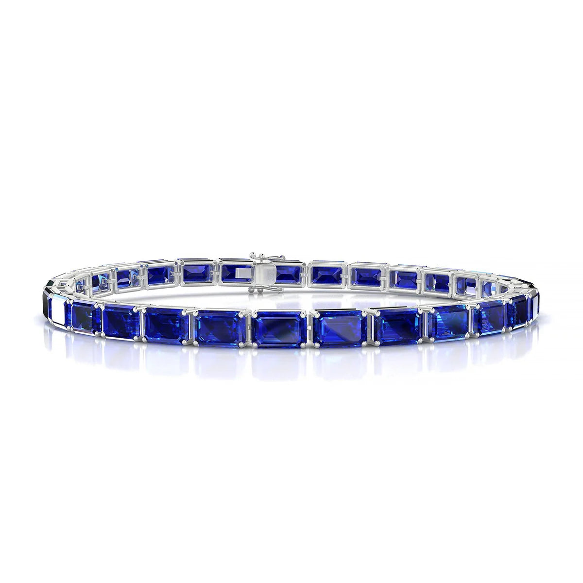 Ozu | 18k White Gold 6 x 4 mm Emerald Natural Sapphire Tennis Bracelet